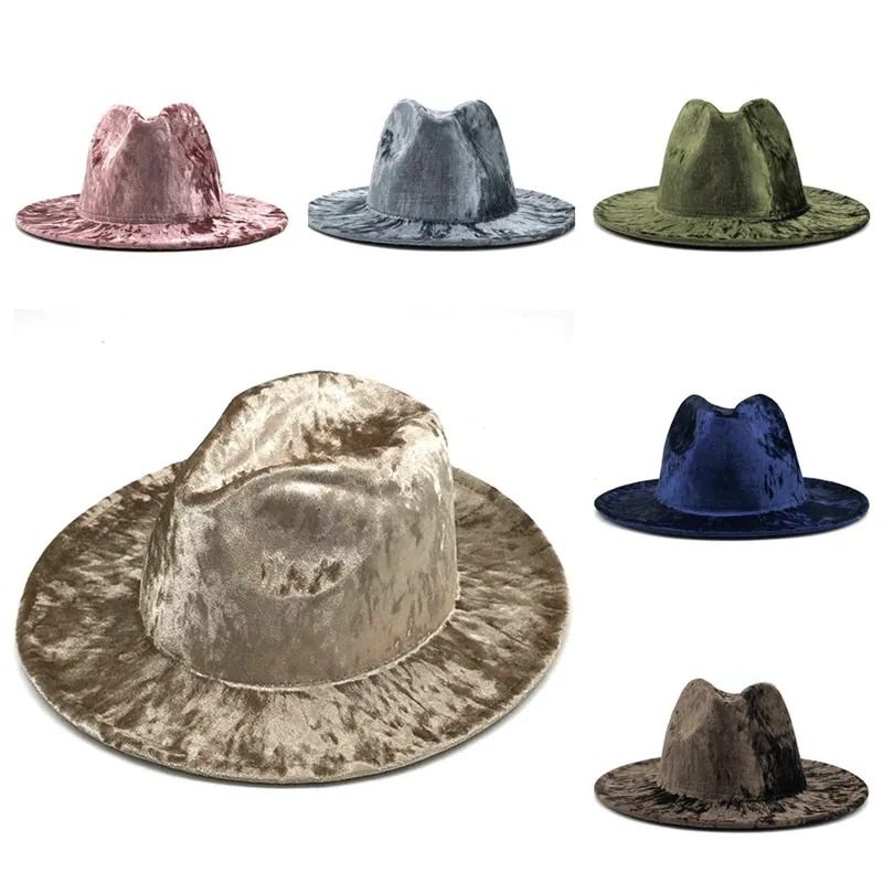 Мужские Фетровые шляпы, однотонные Джазовые шляпы, Золотистая Бархатная Ковбойская шляпа для женщин, Зимняя теплая кепка, Белый Черный Котелок, Оптовая продажа 2020