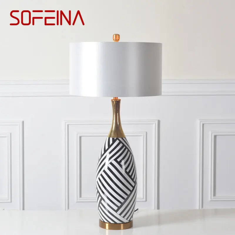 Настольная лампа SOFEINA Creative Ceramics, современный дизайн в полоску, Американская прикроватная лампа, светодиодная для дома, гостиной, спальни.