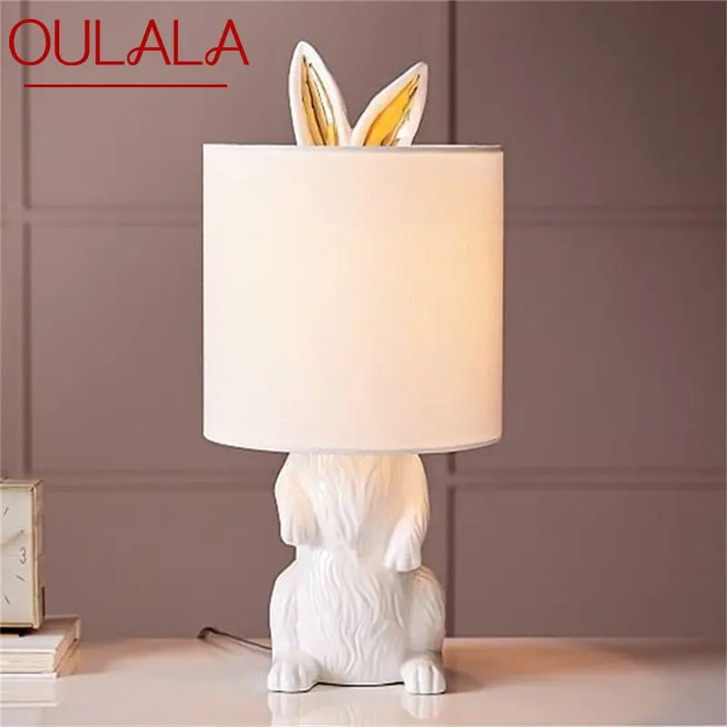 Настольная лампа из смолы OULALA, современный креативный абажур White Rabbit, светодиодный настольный светильник для дома, гостиной