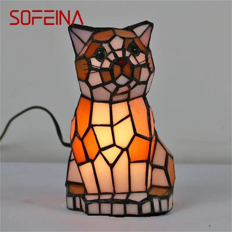 Настольные лампы SOFEINA Tiffany, современный светодиодный настольный светильник с собачьим абажуром, креативный для домашнего прикроватного декора.