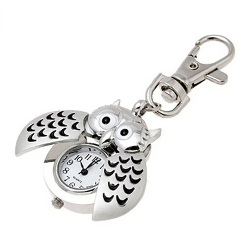 Новые женские часы с мини-брелоком, высококачественное Металлическое кольцо для ключей, Сова, Двойные открытые часы для женщин, Серебряные кварцевые часы Reloj