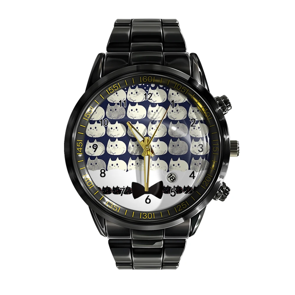 Новые модные деловые часы с вечным календарем на стальном ремне, мужские часы со следами животного кота, спортивные наручные часы
