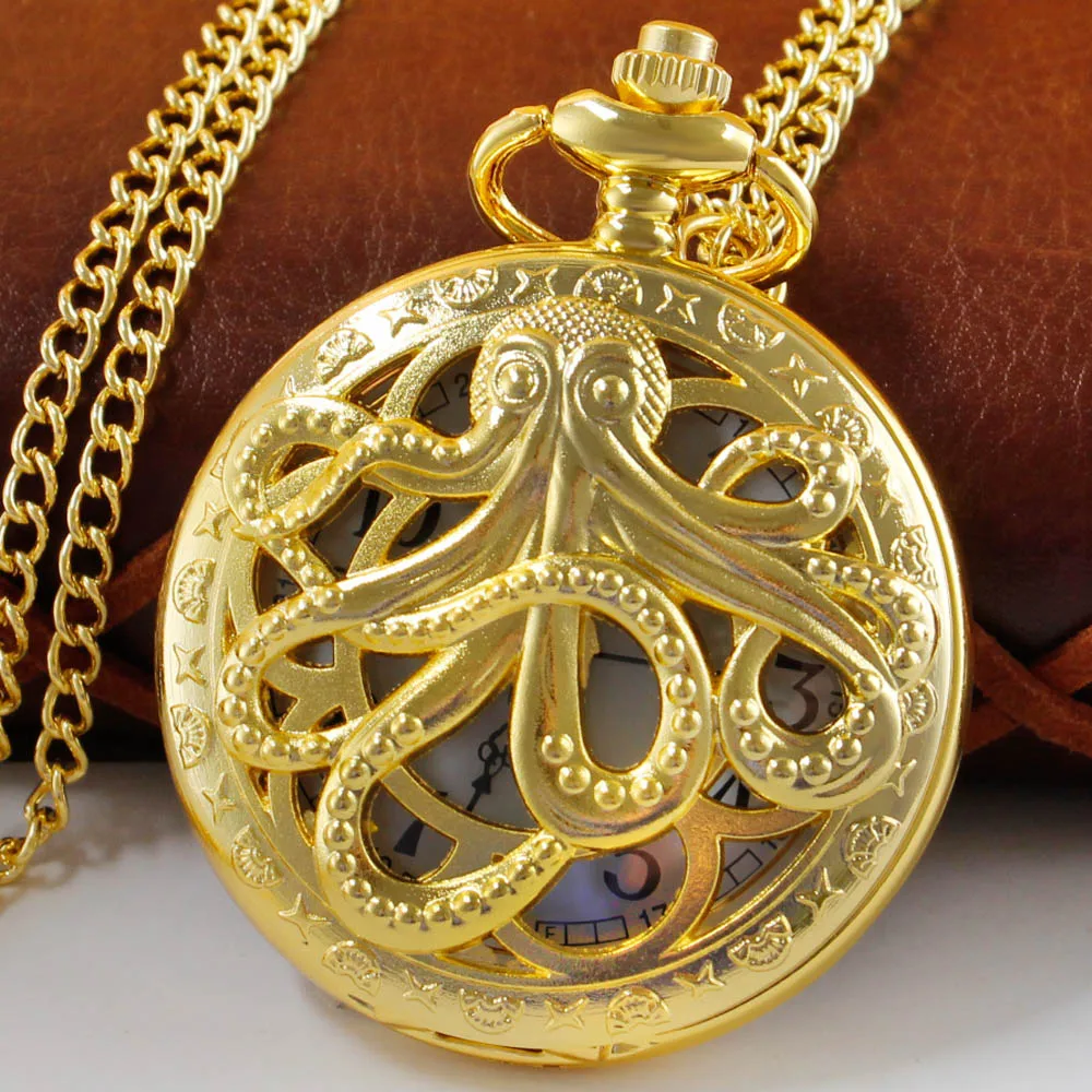Новые поступления карманных часов с дизайном Octopus, Персонализированное ретро-ожерелье, кварцевые карманные часы с цепочкой-брелоком