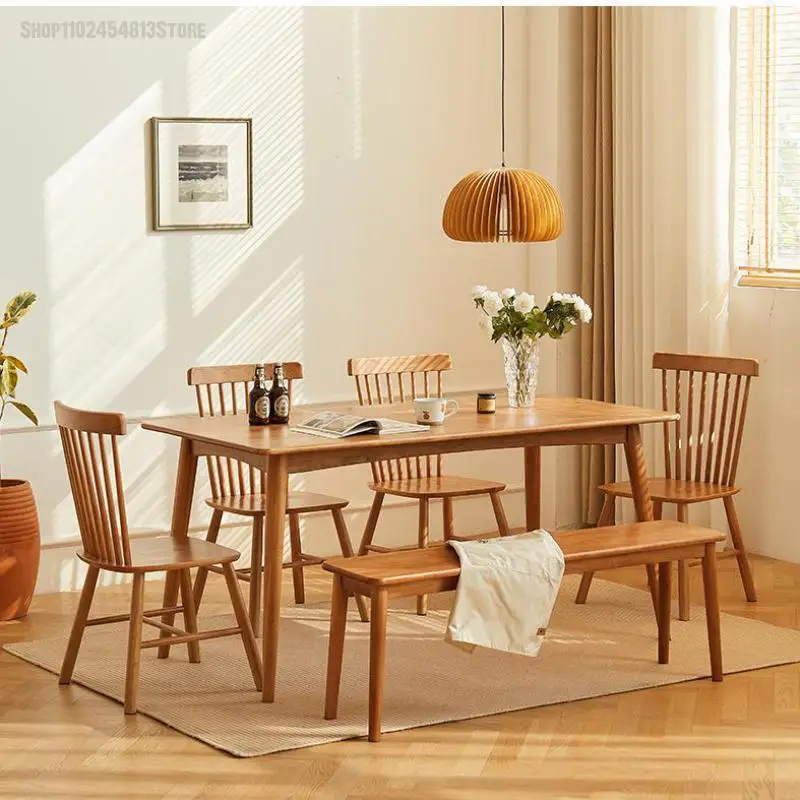 Обеденный стол и стул из массива дерева, сочетание Небольшой квартиры, современный Простой ресторан вишневого цвета, Прямоугольный обеденный стол