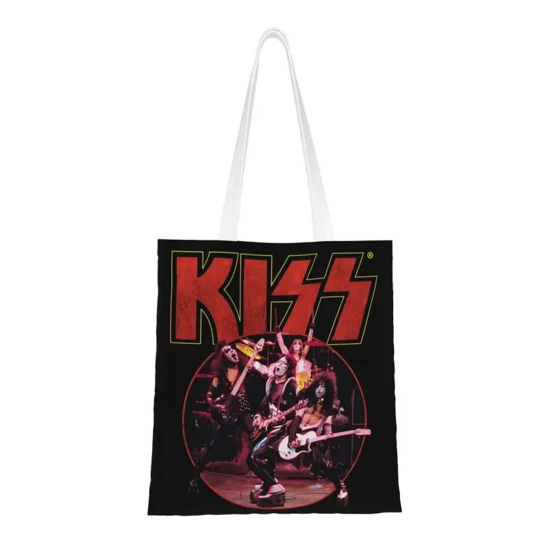Переработка хэви-метал рок-группы Kiss, хозяйственная сумка, женская холщовая сумка через плечо, прочные сумки для покупок продуктов