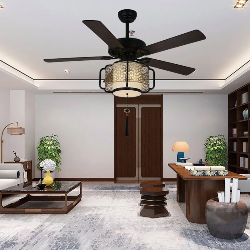 Потолочные вентиляторы в китайском стиле в стиле ретро со светодиодной подсветкой Для гостиной, спальни, вентиляторной лампы с деревянными лопастями, роскошного вентилятора с дистанционным управлением, китайской культуры