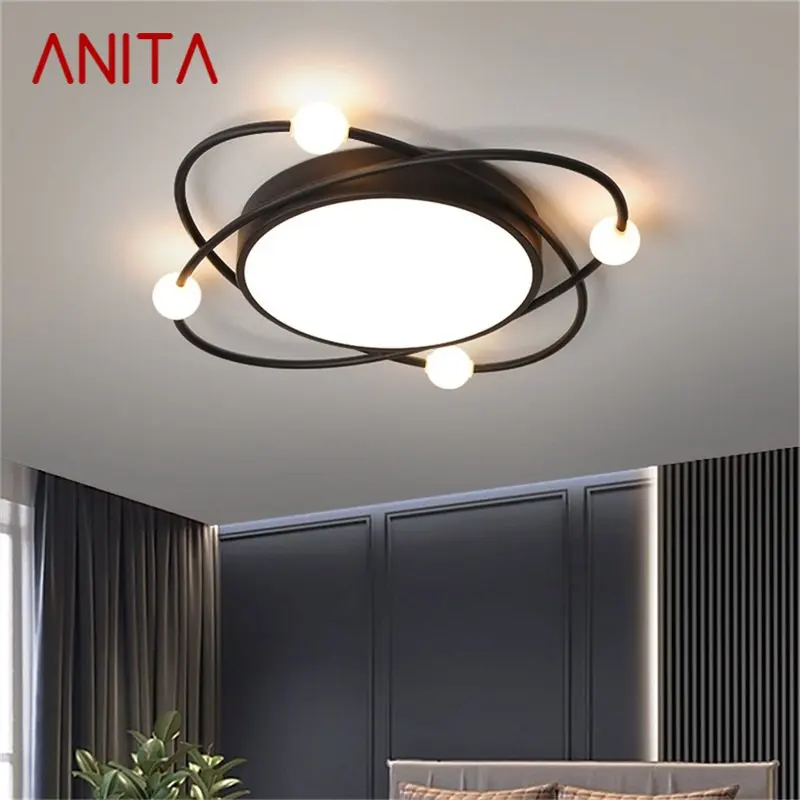 Потолочный светильник ANITA Nordic Современные черные круглые светильники LED Home Decorative для гостиной-спальни