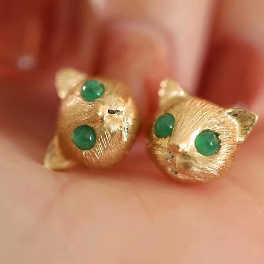 Прекрасные серьги-гвоздики Cute Cat Green Eyes с лабораторным бриллиантом и цирконом, модные женские украшения с животными на годовщину свадьбы из золота 18 карат