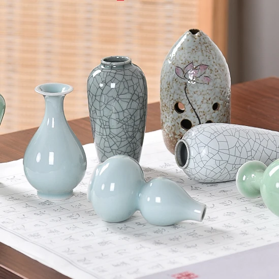 Простые мини-вазы в китайском стиле дзен, керамические цветочные украшения.