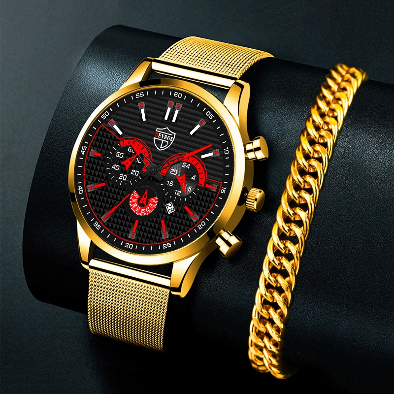 Роскошные Модные мужские часы с золотым сетчатым поясом из нержавеющей стали, кварцевые наручные часы, мужские деловые спортивные часы-браслет reloj hombre