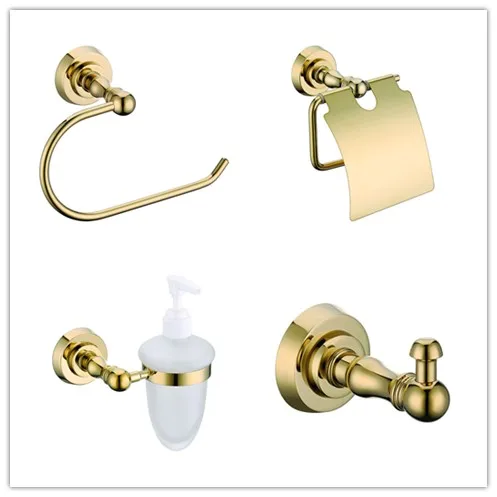 Роскошный золотой набор аксессуаров для ванной комнаты из твердой латуни, держатель для бумаги, крючок для халата, крючок для одежды, кольцо для полотенец, Вешалка для полотенец, Корзина для мыла