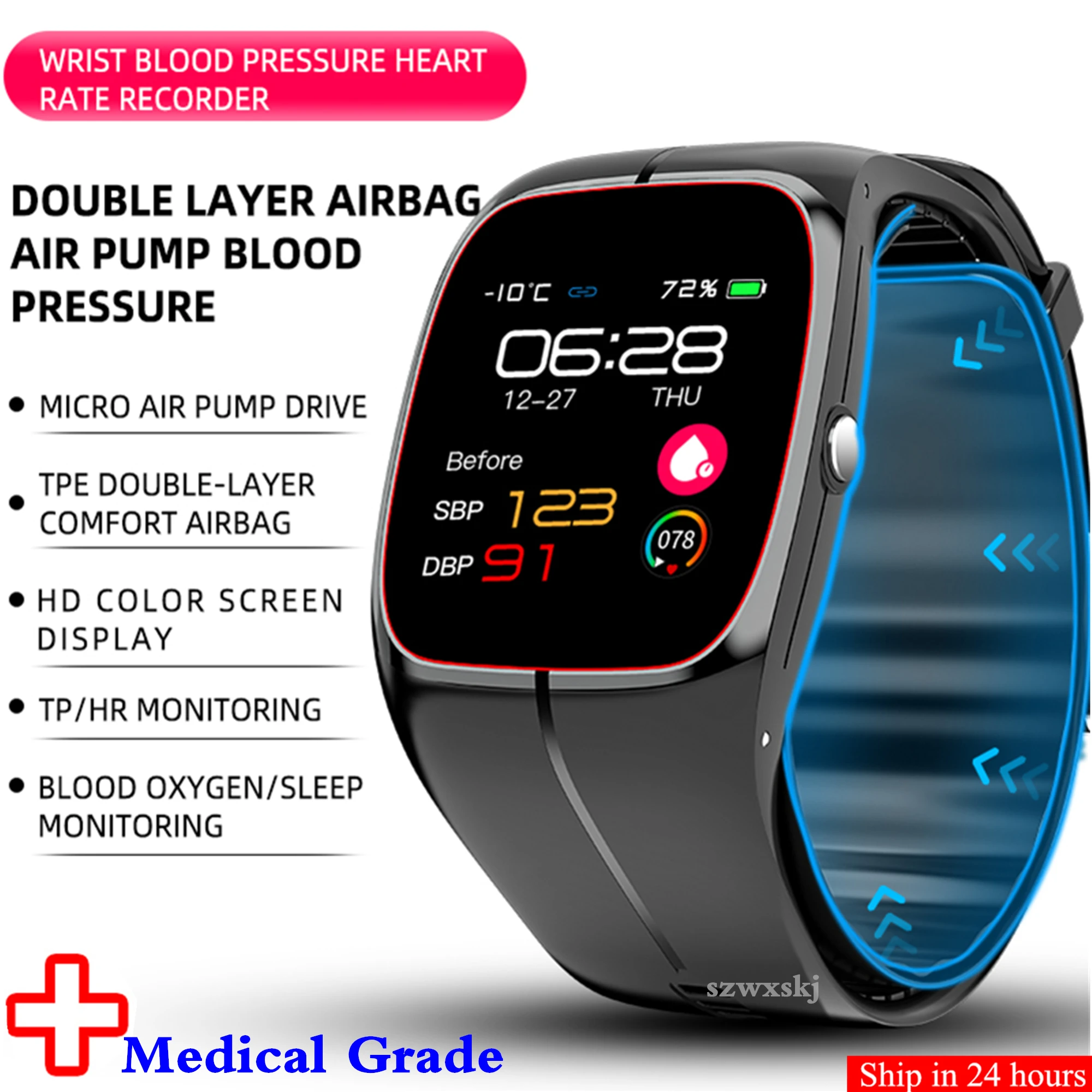 Смарт-часы P20 Воздушный насос Сфигмоманометр Медицинский Термометр сердечного ритма Подушка Безопасности Браслет Android IOS Часы для здоровья пожилых людей