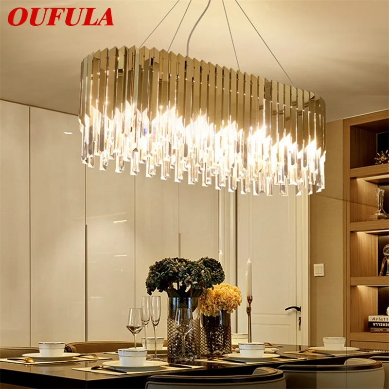 Современная светодиодная хрустальная люстра OUFULA, золотая Роскошная декоративная фурнитура для гостиной, столовой, двухуровневой виллы