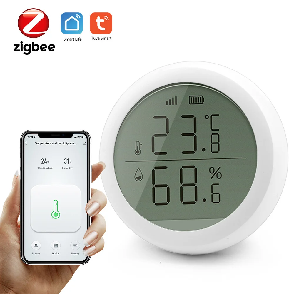 Умный датчик температуры и влажности Zigbee ЖК-дисплей, домашний гигрометр, обнаружение изменений термометра Приложение Tuya