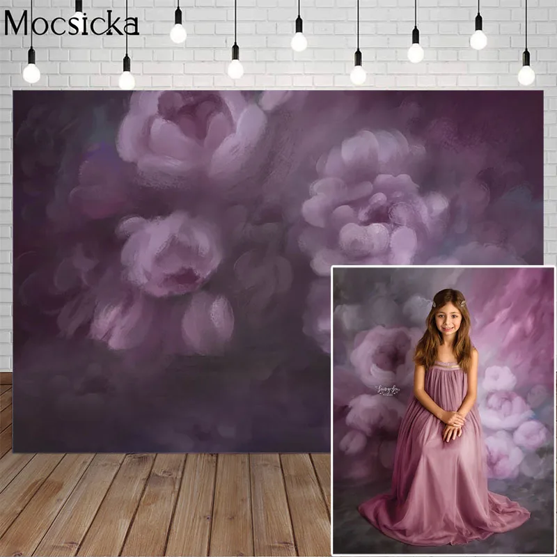 Фон для фотосъемки с фиолетовыми цветами Mocsicka в рисованном стиле, фон с цветами мечты, детский портрет, декорации, реквизит для студии