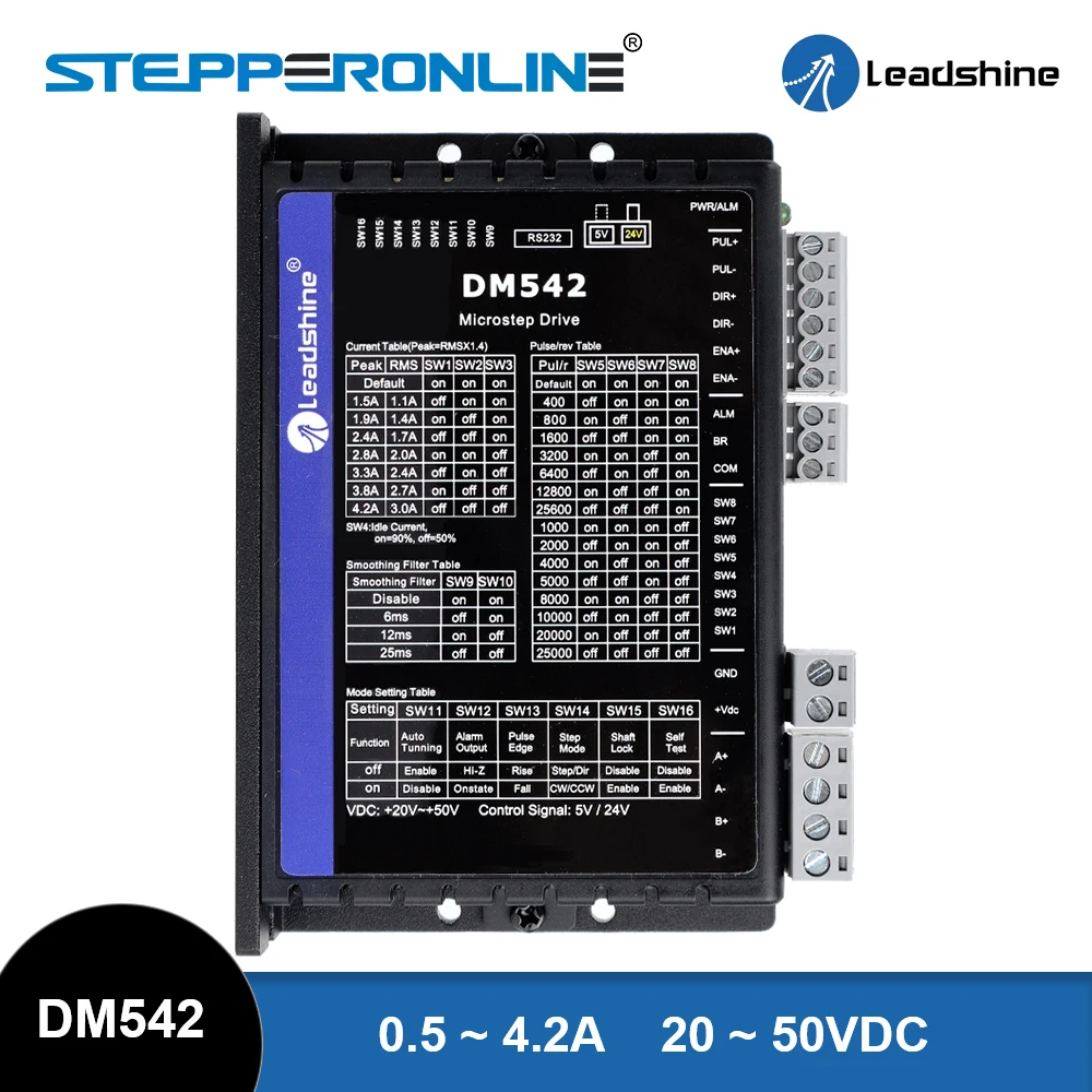 Цифровой шаговый драйвер Leadshine DM542 0,5-4.2A 20-50 В постоянного тока для контроллера шагового двигателя Nema 17, 23, 24