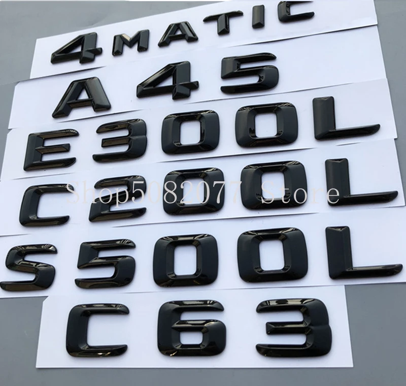 Эмблема с Буквенным Номером для Mercedes Benz AMG 4MATIC A45 A260 C200L E300L S400L CLA200 Автомобильный Стайлинг Наклейка С Логотипом Багажника Глянцевый Черный